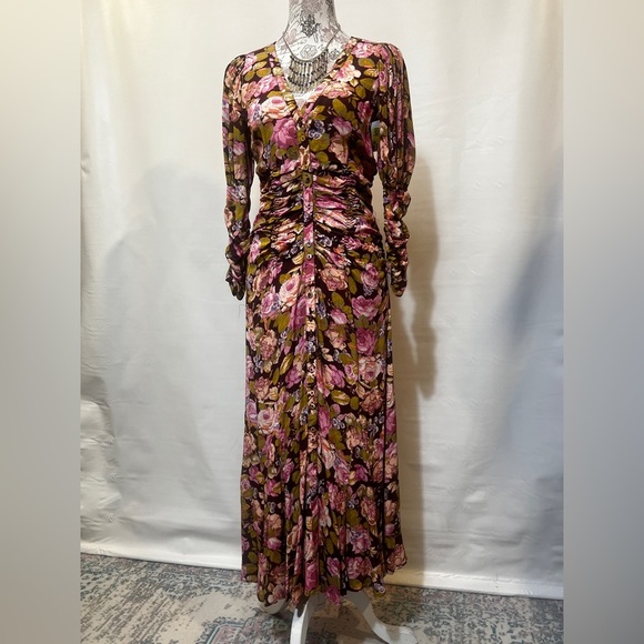 BY TIMO Maroon and pink floral ruched maxi dress size XS.‎ - Picture 9 of 16